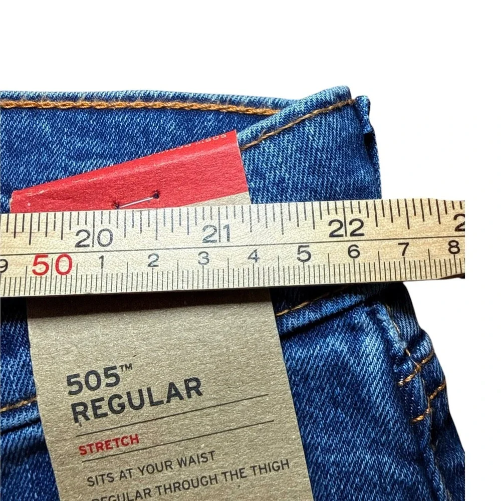 Levis 505 Regular Fit Stretch Jeans Mens 44x32 Blue Straight Leg Denim 005051454
